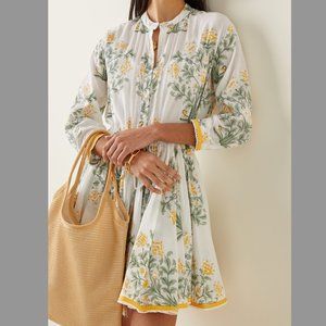 Juliet Dunn Women's White Floral Cotton Mini Shirt Never Worn!